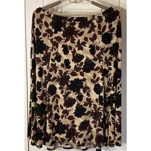 George Brown & Tan Leaf Pattern Elastic Waist Long Full Skirt Plus 2X